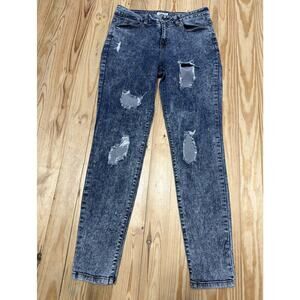 Cello Jeans Size 16 Blue Acid Wash Denim Distressed Skinny High Rise Jeans 33x31